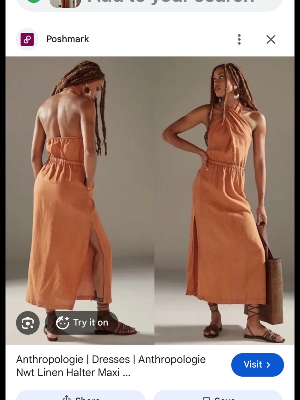 Anthropologie Linen Halter Maxi Dress in Rust Orange